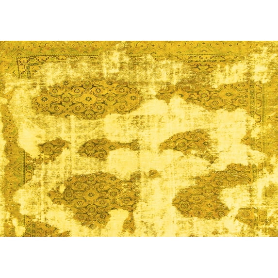 Ahgly Company Machine Washable Indoor Rectangle Abstract Yellow Modern Area Rugs, 8' x 10'
