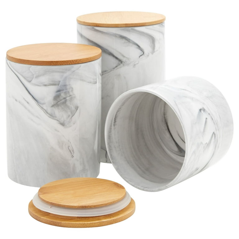 Kitchen Canisters with Bamboo Lids，Set of 3 Airtight Ceramic Canister，81 FL  OZ F