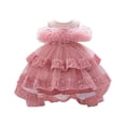 thumbnail image 3 of Rggeeun Toddler Dress With Layered Ruffles And Detachable Train For Girls Classic Casual O-Neck Sundress, 3 of 9