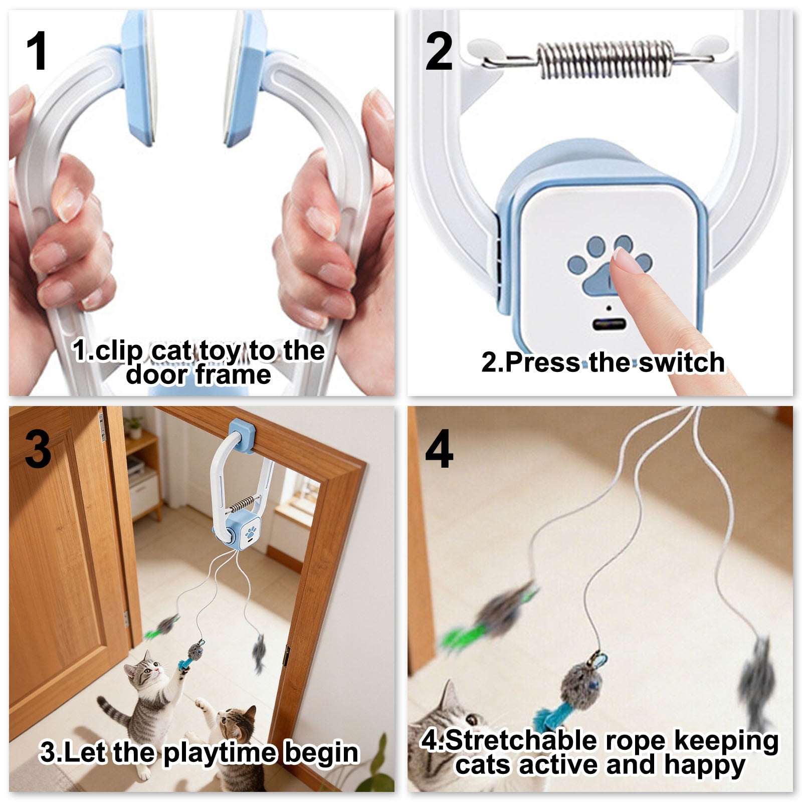 Automatic Door-Mounted Cat Teaser with Remote Control - Interactive Hanging Cat Toy for Indoor Cats to Play Alone or with Owner