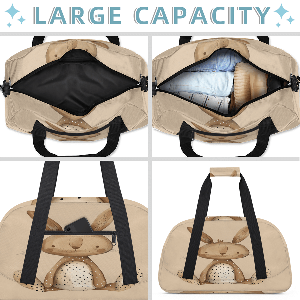 Herdesigns Cute Bunny Sports Duffle Bag for Women & Men, Gym Bag Dance Bag Overnight Bag Carry On Weekender Travel Bag