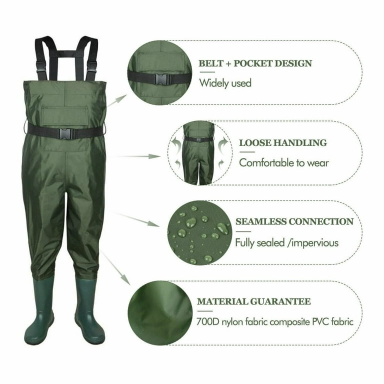 Chest Waders with Boots, 2-Ply PVC/Nylon Waterproof Hunting Waders,  Lightweight Durable Camo Hunting Fishing Waders 