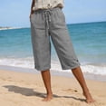 thumbnail image 2 of UAMVSH Bermuda Shorts for Women Knee Length Casual Drawstring Linen Shorts Button Side Split Summer Beach Shorts with Pockets, 2 of 7