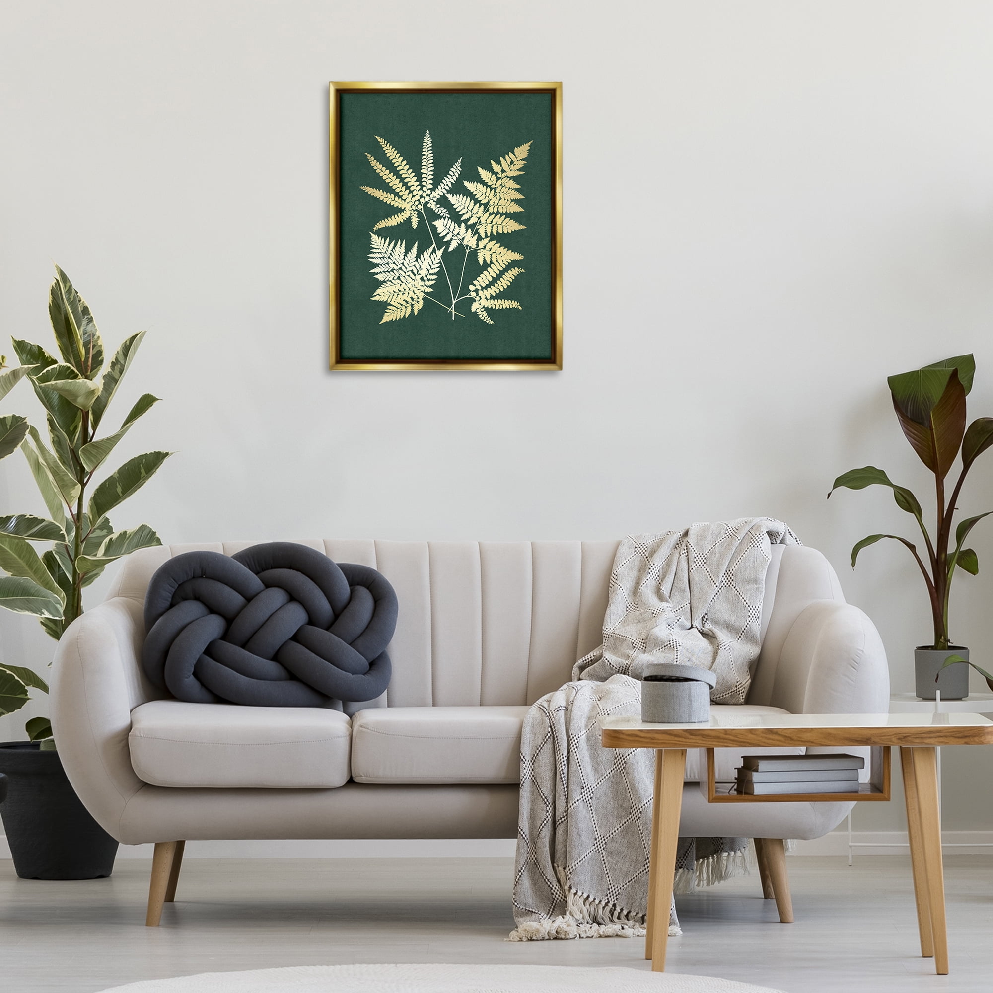 Stupell Industries Gilded Fern Leaves Plants & Flowers Painting Gold Floater Framed Canvas Art Print Wall Art, 25 x 31