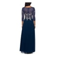 thumbnail image 2 of BETSY & ADAM Womens Navy Embroidered Beaded Zippered Lined 3/4 Sleeve Boat Neck Full-Length Evening Gown Dress 16, 2 of 5