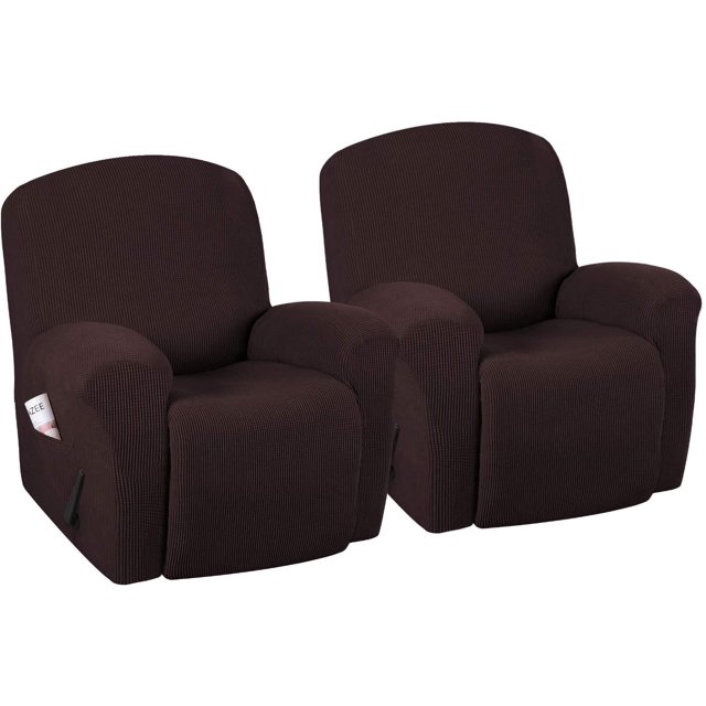 Super Stretch Couch Covers Recliner Covers Recliner Chair Covers Form Fitted Standard/Oversized Power Lift Reclining Slipcovers, Feature Soft Thick Jacquard, Chocolate, 2 Pack