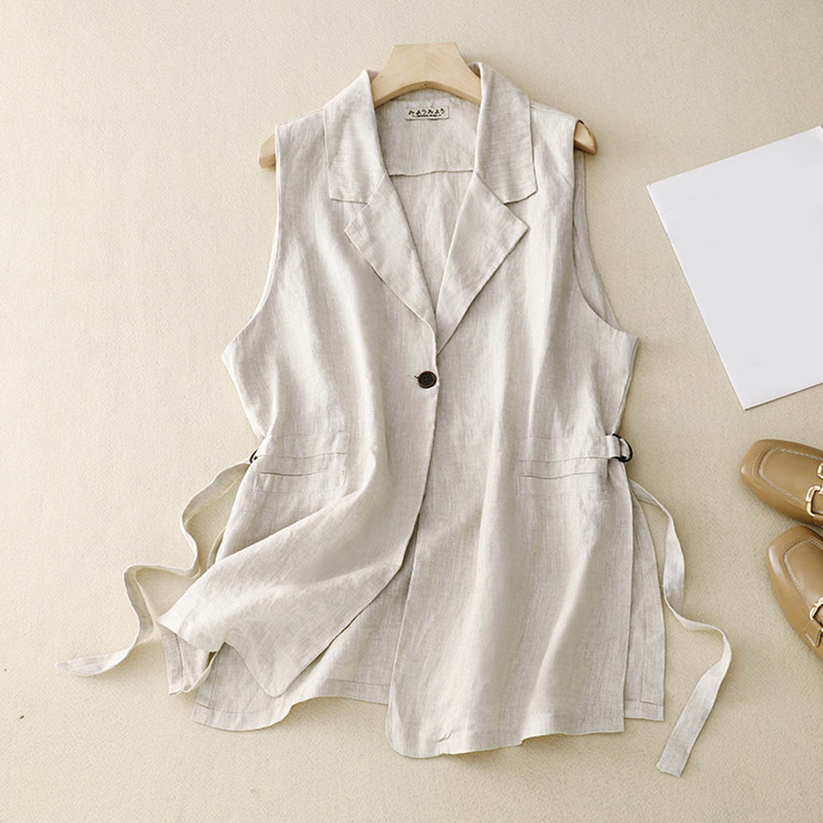 【はるゆうご】 Linen Canvas Long Vest KHARKIV GREY WOOL OPEN BACK VEST — K M by L A N G E