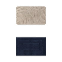 Unique Bargains 2 Pcs Geometry Absorbent Bathroom Rug Dark Blue/Khaki 20" x 32"