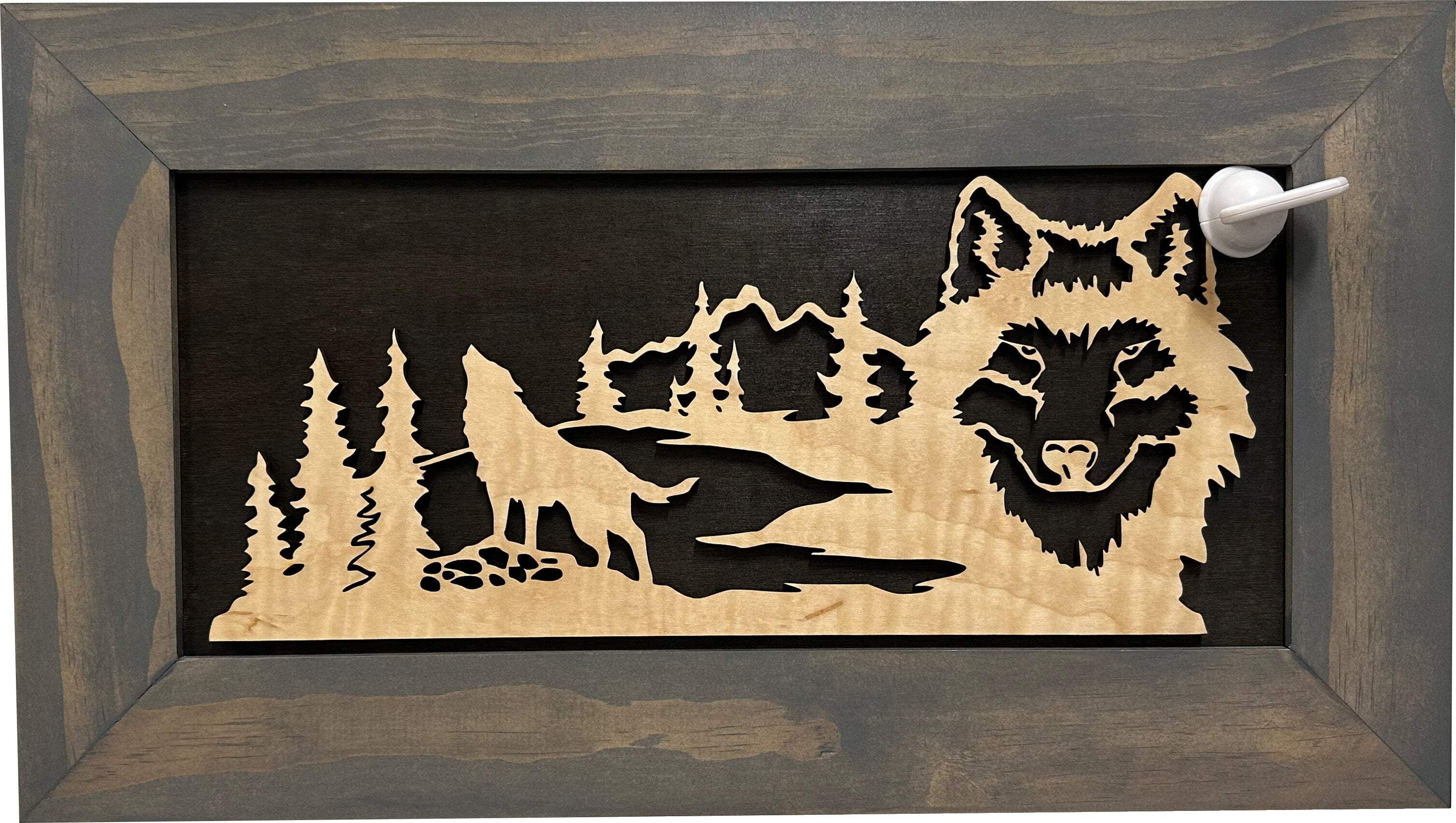 Wolf Wall Decor Gun Safe for Secure and Quick Access Pistol Storage Concealment Furniture Holds Multiple Handguns