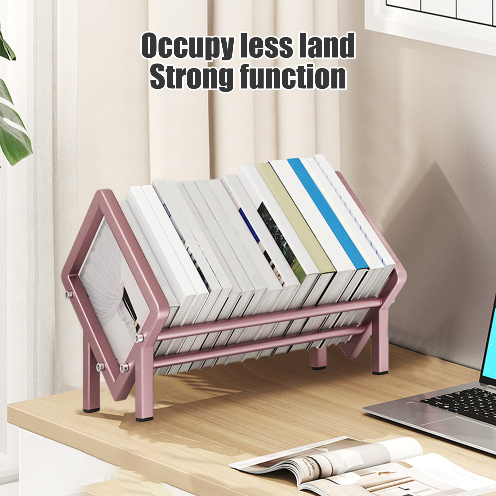 Ruhiku GW Stainless Steel Desktop Bookshelf - Desk Organizer & File Storage Rack, Space-Saving Office/Study/Living Room Decor, Rustproof Metal Book Shelf