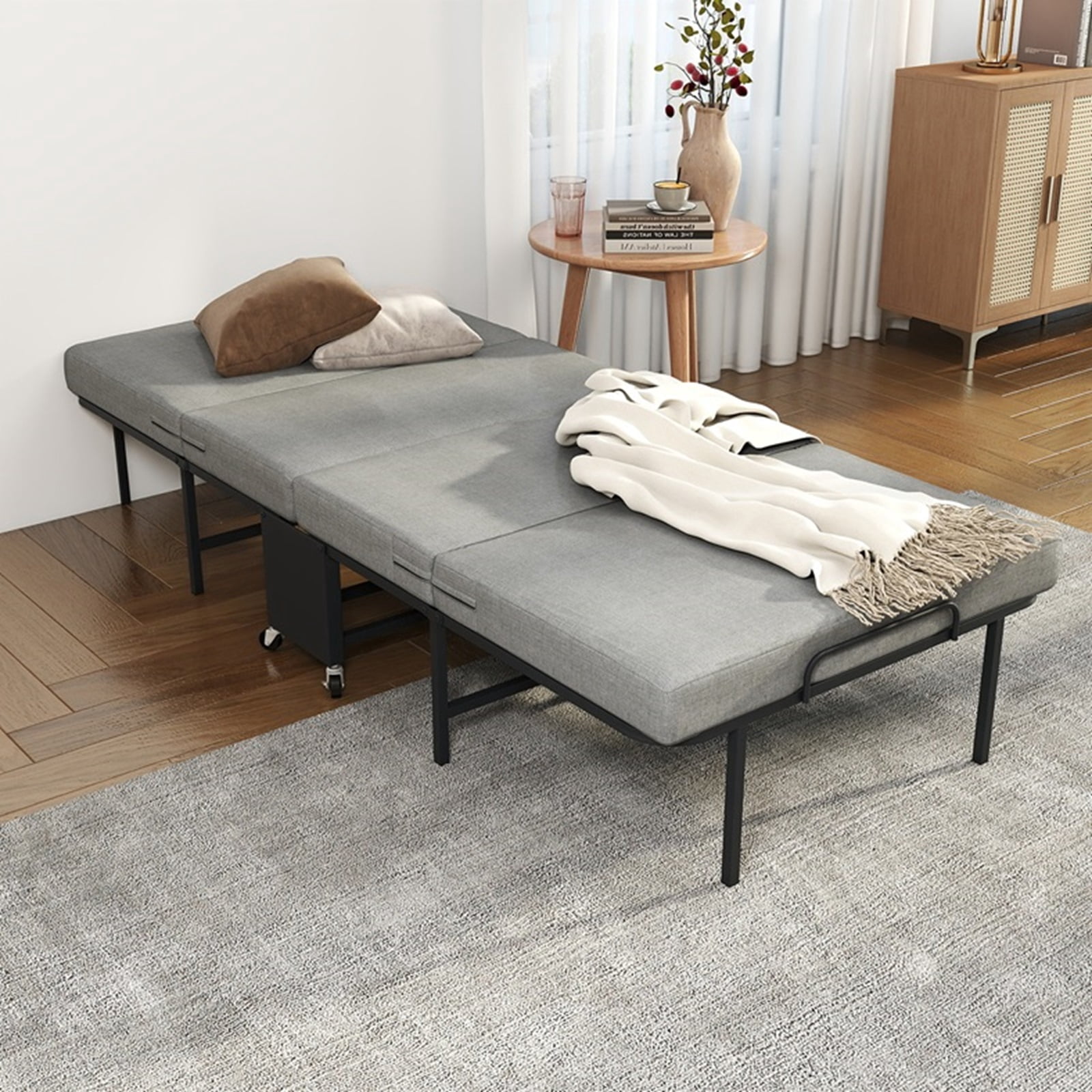 HOQBN Folding Bed with 2.36" Memory Foam Mattress, Heavy-Duty Portable Guest Bed on Wheels, Adult Single Portable Bed for Guests, Office Naps & Camping