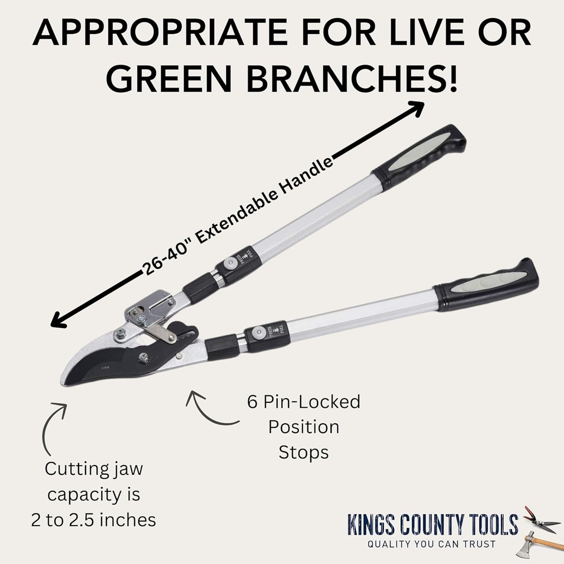 Kings County Tools Tree Trimmer Loppers - Double Ratcheting Bypass Lopper