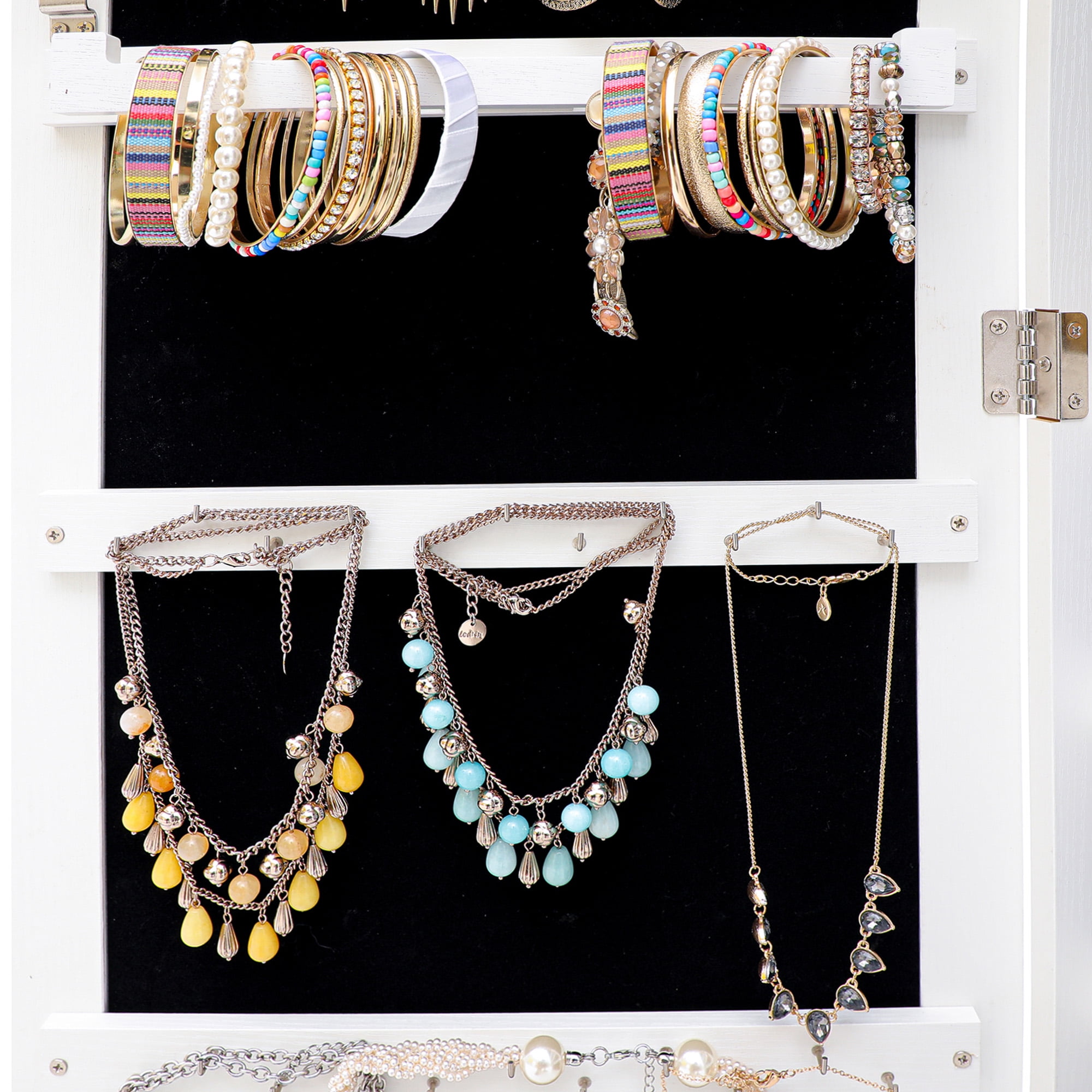 Resenkos LED Light Mirrored Jewelry Cabinet with Storage Drawer, Door/Wall Jewelry Armoire White Resenkos LED Light Mirrored Jewelry Cabinet with Storage Drawer, Door/Wall Jewelry Armoire White