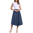 thumbnail image 2 of INSPIRE CHIC Cotton Midi Skirt for Women's Summer Casual Button Decor Elastic Waist A-Line Skirts with Pocket M Dark Blue, 2 of 6