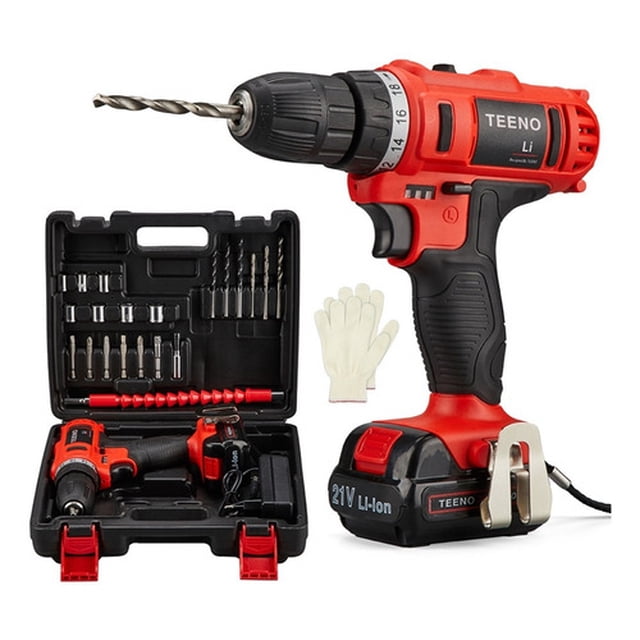 Taladro Atornillador 5816-1 Teeno Estuche Con Batería 3,000 mAh 1x21v Color Rojo Potencia 55.5 W