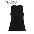 thumbnail image 2 of HH TRAF Traje de pantalón de verano para mujer, de un solo pecho, sin mangas, color negro, chaleco liso, elegante, elástico, con cuello redondo, chaleco para mujer, 2 of 5