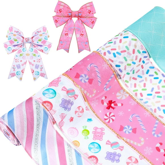 5 rollos de cintas alambradas navideñas en colores pastel de Hahafelt, 6,35 cm de ancho