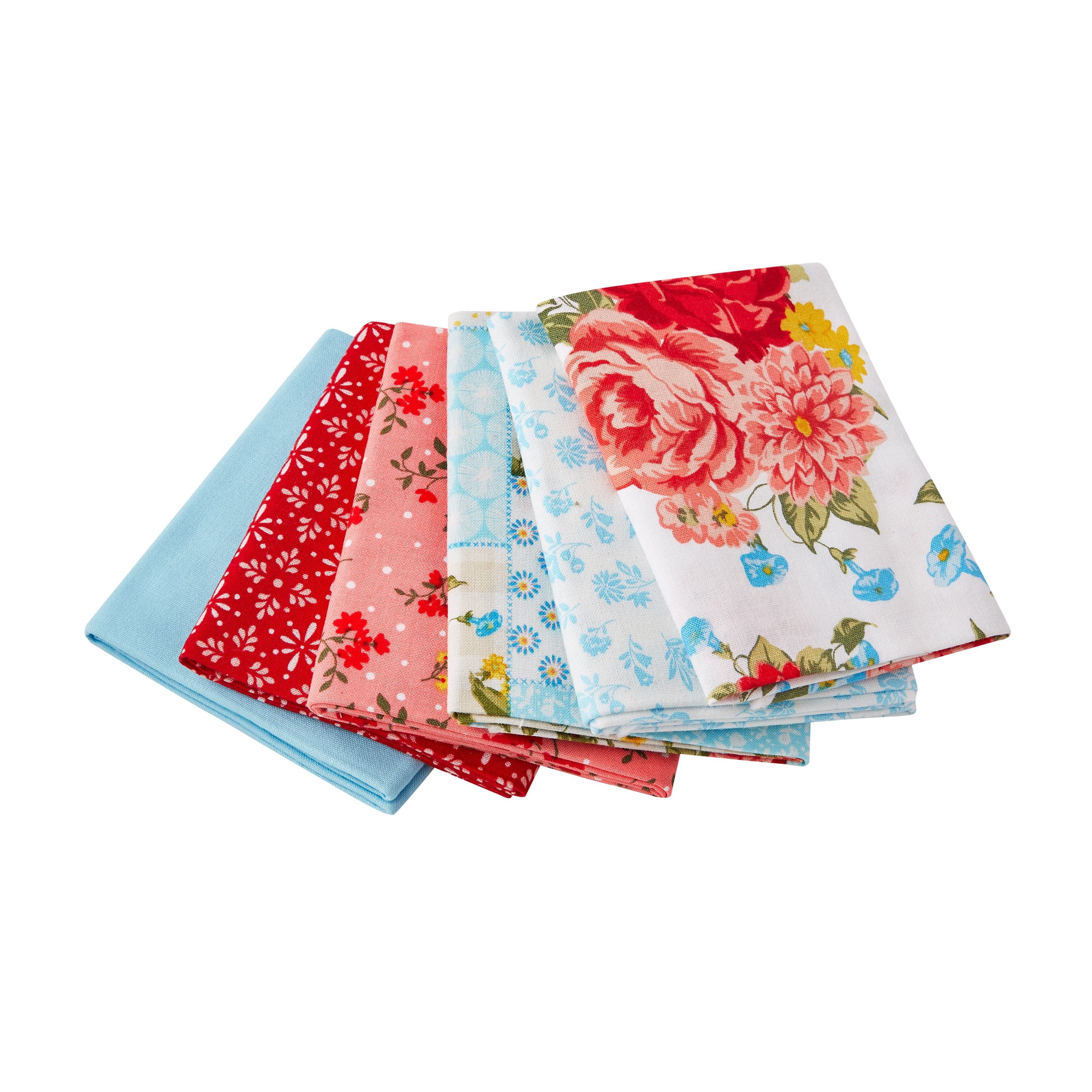 The Pioneer Woman 21' x 18' Cotton 6 Piece Sweet Rose Fat Quarter Bundle Fabric, Multicolor