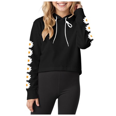Zshosam Girls Fashion Hoodies Cute Hoodies for Teen Girls Printed Hoodie Print Hooded Sweatshirt Pullover Size 7T 8T (Black 7-8 Years)