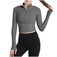 thumbnail image 2 of WFJCJPAF 2025 New Product Sexy Blouses for Women under $5,Womens Half Zip Tight Elastic Quick Drying T Shirt Sports Long Sleeved Womens Long Sleeved Standing Collar Top Shirt - Gray S, 2 of 3