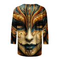 thumbnail image 4 of Cavosen Mardi Gras Blouses for Women 3/4 Sleeve Festival Carnival Crewneck Tops Mask Graphic Print Shirts Holiday Stylish Blouse Dressy Going out Tees Party Shrove Tuesday Gold 5XL, 4 of 5