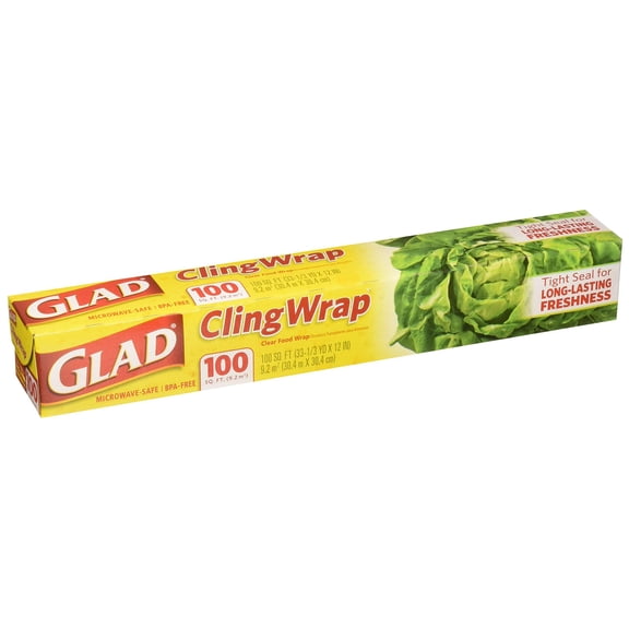 Glad Cling Wrap, Clear Food Wrap, Bpa -Free, Microwave Ready, 100 Sq Ft/Roll, 33.3 Yard X 12 Inch Box (Pack Of 2) Packaging May Vary