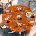 thumbnail image 2 of Orange Halloween Round Tablecloth, Fitted Table Cover with Elastic for 55"-60" Round Tables, Cat Bat Ghost Pumpkins Table Cloth Outdoor Indoor Dinning Party Waterproof Tablecloths, 2 of 7