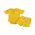 thumbnail image 1 of PENGXIANG Baby Short Sleeve Ribbed Knit O Neck Romper  Drawstring Short Pants, 1 of 10