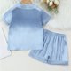 thumbnail image 4 of Odeerbi 1-8 Años Niños Niñas Pijama de Verano de Satén Con Solapa de Muesca Camisa de Manga Corta Pantalón Conjunto de Ropa de Dormir Suave, 4 of 9