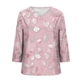 thumbnail image 5 of Mifsaly Plus Size Satin Shirts for Women 3/4 Sleeve Silk Tops V-Neck Summer Print Vacation Blouse Cozy Lightweight Tshirts Travel Airport Fashion Outfits XXL, 5 of 5