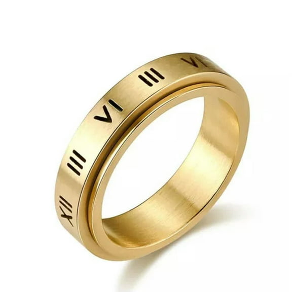 6mm Women's Black Gold Silver Roman Numerals Band Stainless Steel Ring Size 6-9