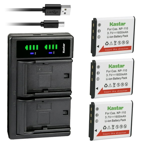 Kastar 3-Pack Battery and LTD2 USB Charger Compatible with Casio NP-110 NP-160 Battery, Casio Exilim EX-FC200S, Exilim EX-Z2000, Exilim EX-Z2200, Exilim EX-Z2300, Exilim EX-Z3000 Cameras