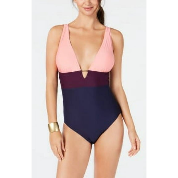 Calvin Klein NAVY Colorblocked Deep-Neckline One-Piece Swimsuit, US 6