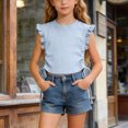 thumbnail image 2 of KPOPLK Toddler Baby Girl Ruffle Short Sleeve Shirts Little Kids Summer Crew Neck Crossback Blouse 9M-10Y Size 5-6 Years,Light Blue, 2 of 9