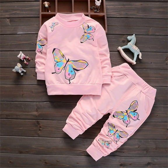 Amidoa Girls 2 Piece Outfits Fall Winter Clothes Print Long Sleeve Sweatshirt and Casual Pants Kids Clothing Sets Pink Size 2 Years