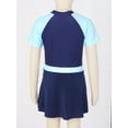 thumbnail image 4 of CHICTRY Kids Girls Front Zipper Swimsuit Cartoon Graffiti Print Short Jumpsuit with Skirt Rash Guard Navy Blue 5-7, 4 of 7