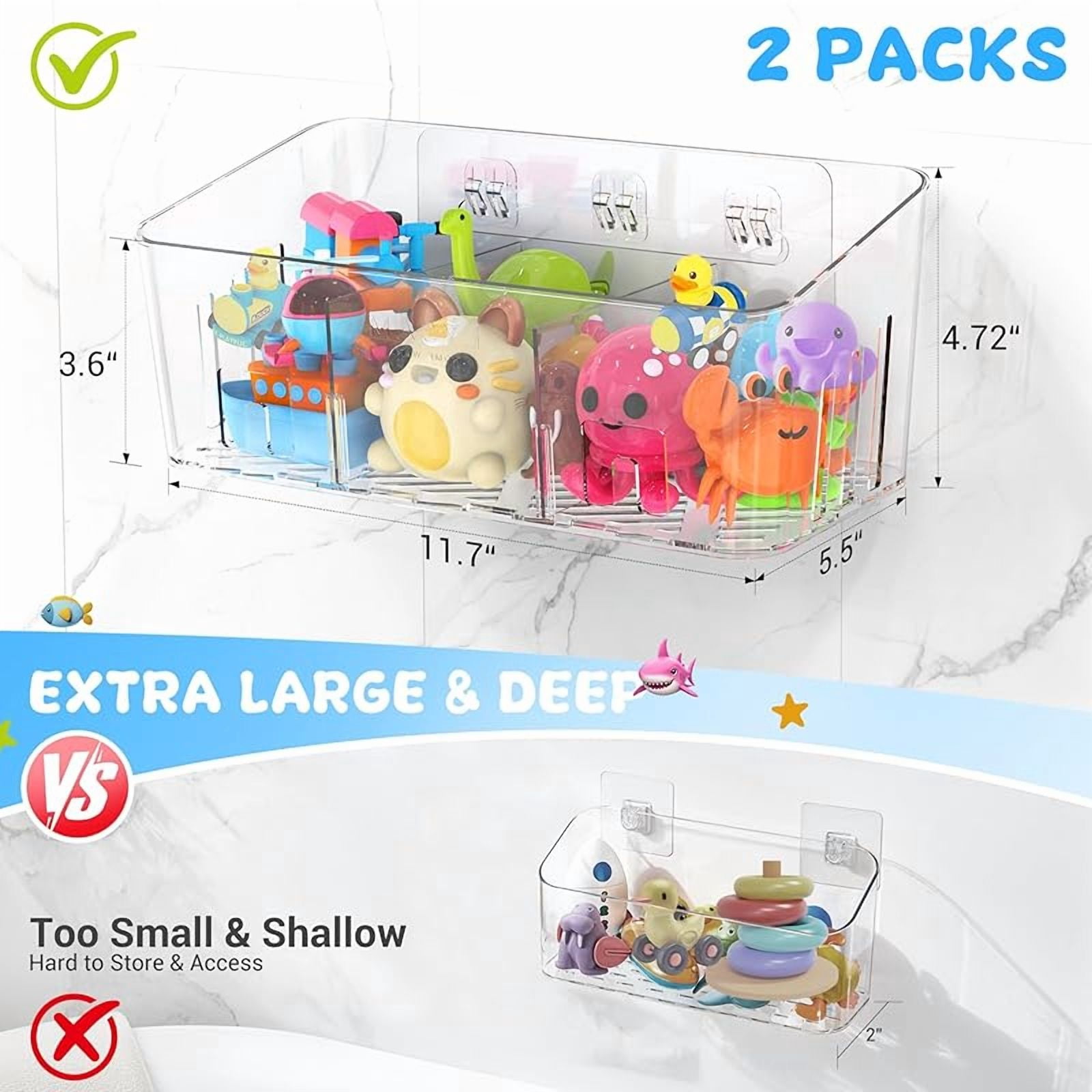Bath Toy Storage 2 Packs, Large Bath Toy Holder with 3 Compartment, Quick Dry Bathtub Toy Organizer, Bath Tub Toy Net, Shower Toy Basket & Bin, Bathroom Accessories for Baby,Toddler,Kids（Clear）