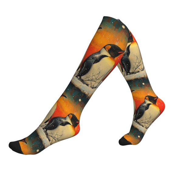 Unisex Sports Compression Socks for Nurses, Travel, Hiking & Office Work for Men Women, Snow Penguins Retro