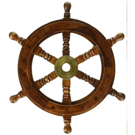 Medieval Replicas Brass Wheel Nautical Wooden Ship Wheel ECTORIA 12 inch, 12 in