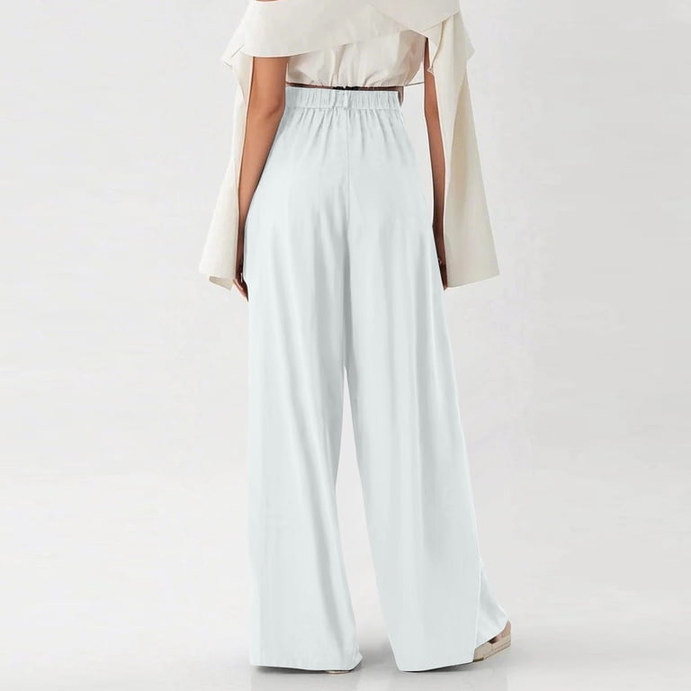 Bbyeadc Women's White Dress Pants Straight Wide Leg Plus Size Work Pants Casual High Waisted Business Pant with Pockets 4x 5x Dressy Solid Color