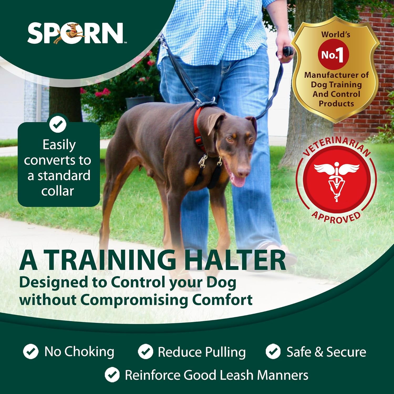 Sporn Training Dog Halter for Large Dogs, No Pull Adjustable Reflective Halter Harness, Red, 16–24" Neck