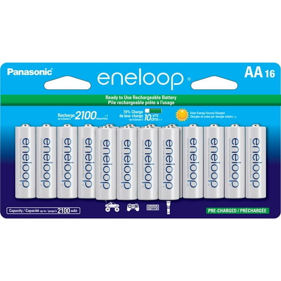 Panasonic Eneloop BK-3MCCA16FA Pre-Charged Nickel Metal Hydride AA Rechargeable Batteries, 16-Battery Pack