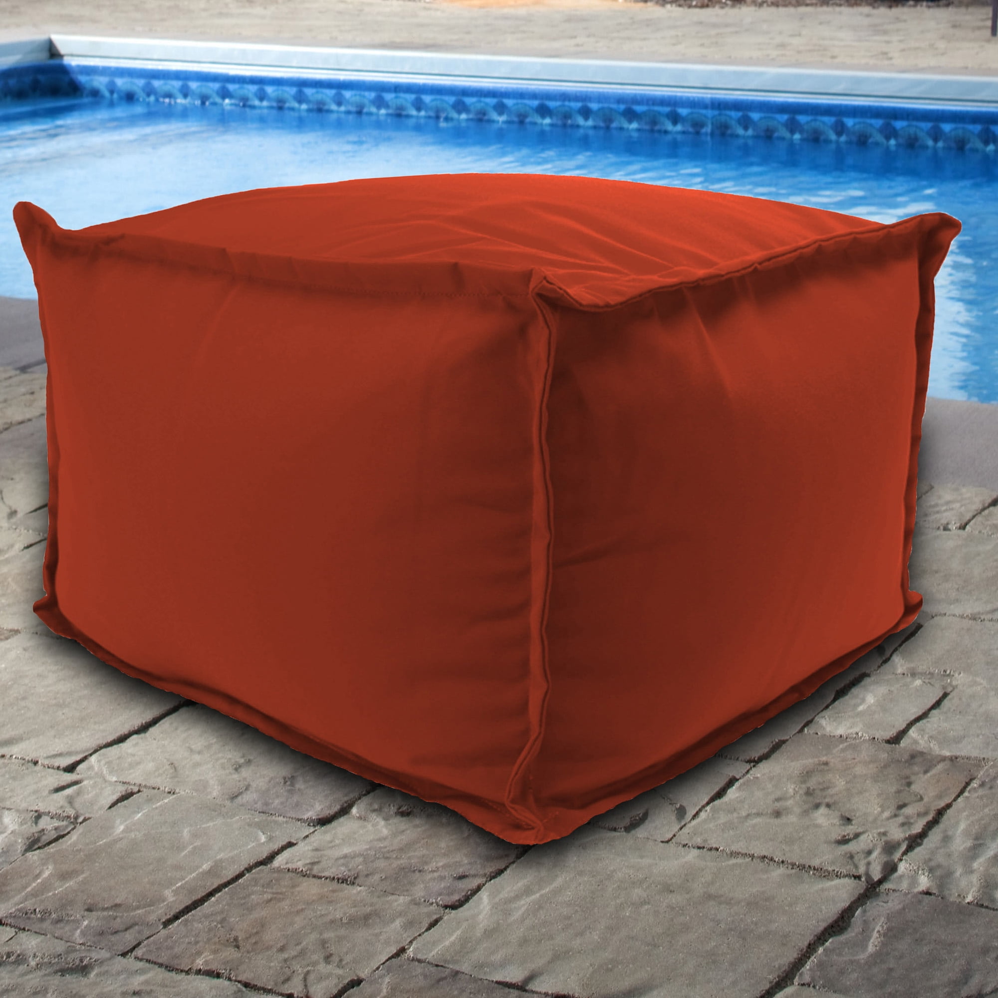 Jordan Manufacturing Sunbrella 23" x 25" Canvas Terracotta Red Solid Rectangular Outdoor Pouf Ottoman with Flange
