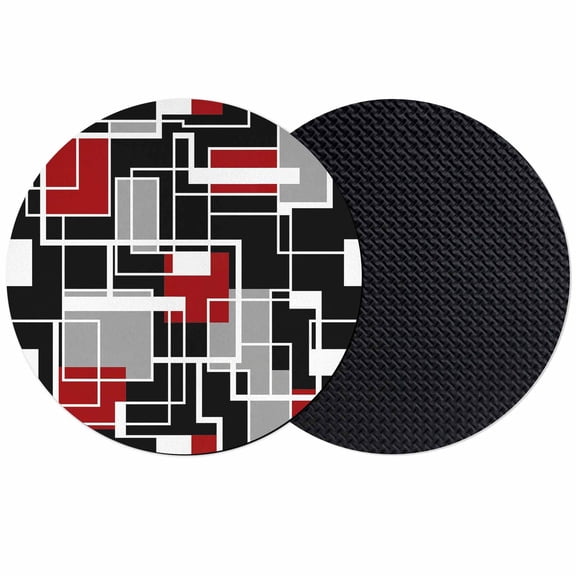 Red Black Geometric Coasters Set of 2, Absorbent Coasters for Drinks, Modern Color Block Abstract Coaster for Desk Coffee Table Protection, Home Decor House Warming Gifts 4"
