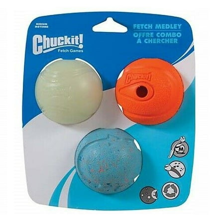 Fetch Medley Balls Dog Toy Fetch Medley Whistler Glow Rebounce Set of 3 Balls Assorted Choose Size (Medium) ()