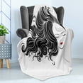 thumbnail image 4 of Hair Salon Soft Flannel Fleece Throw Blanket, Minimalist Hand-drawn Lady with Curly Hair and Long Eyelashes, Cozy Plush for Indoor and Outdoor Use, 70" x 90", Dark Coral Black, by Ambesonne, 4 of 5