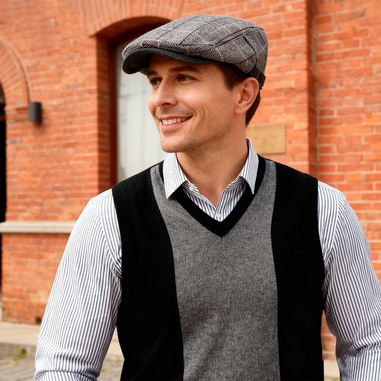 Bocaoying Men's Adjustable Newsboy Caps, 2-Pack Black/Grey photo 6