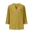 thumbnail image 6 of Women's V-Neck Long Sleeve Blouse with Pocket - Soft Cotton Linen Blend Casual Loose Fit T-Shirt Top, 6 of 7