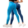 thumbnail image 3 of Women's Textured Hip Lifting Fitness Pants with Tummy Control, High Waisted Peach Booty Yoga Pants 2PC Set, Seamless Workout Leggings for Gym, Running and Daily Training Sky Blue S, 3 of 5