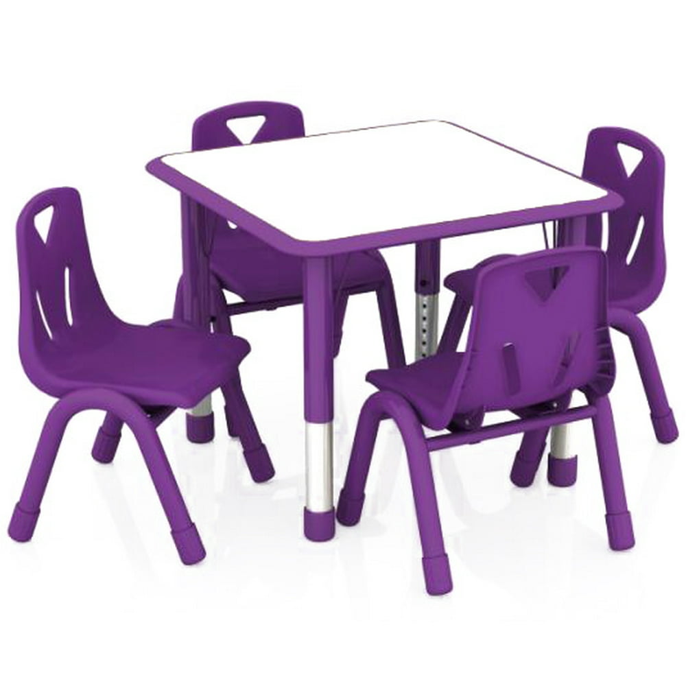 2xhome Purple Kids Table and Chairs Set Height Adjustable Rectangle